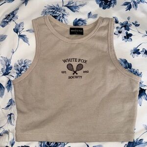 White Fox Boutique Cream Crop Tank Top size S